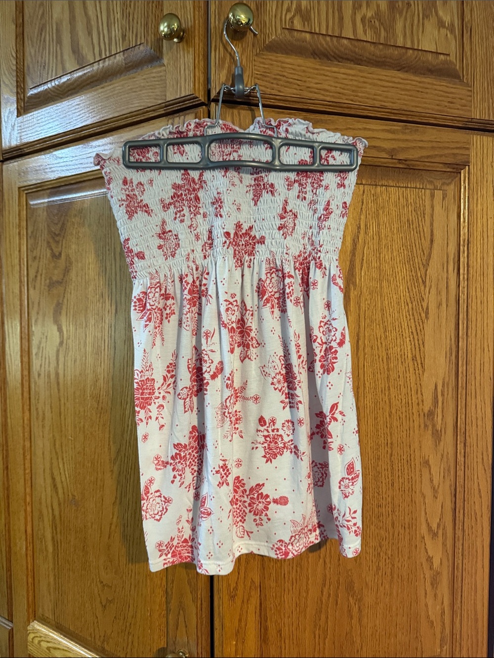 Thyme Maternity White Strapless Top with Red Floral Print